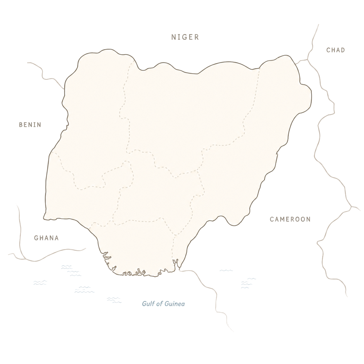 Map of Nigeria showing surrounding countries
